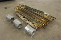 Assorted Fence Posts & (3) Rolls Barbed Wire,