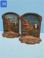 Painted Windmill Cast Iron Bookends