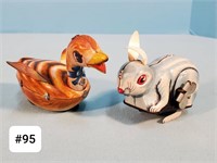 Rabbit & Duck Tin Litho Wind Up Toys