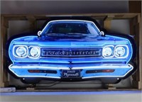 Plymouth Roadrunner grill neon sign in steel can