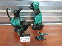 4 pcs Blue Mountain pottery, dog is 14"h