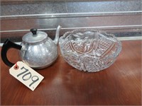 small alum etched teapot & crystal bowl