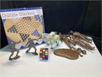 Plastic soldiers, horses, Chinese checkers,