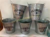 5 galvanized planter pots