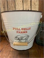 Enamel bucket with Pork Belly Farms ad