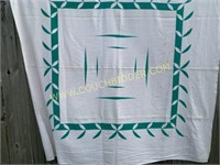 Retro white cotton tablecloth with green accent