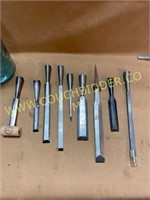 Large assortment of chisels w/out handles
