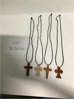 4 wooden cross necklaces NEW handmade ornate