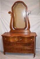 OAK PROJECTION FRONT DRESSER & MIRROR