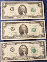 LOT - 3 UNC. 1976 2 DOLLAR NOTES