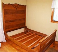 ANTIQUE OAK HIGH BACK BED