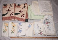 LOT - EMBROIDERED PILLOW CASES, ETC.