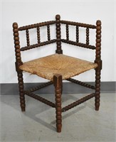 Antique Bobbin Rush Seat Corner Chair