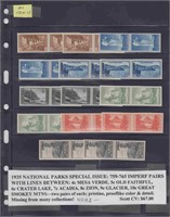 US Stamps #759-765 Imperf Line Between Pairs, Mint