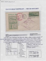 US Stamps #C13 Zeppelin Used on Roessler Card