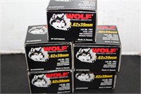 5 BOXES OF WOLF, 7.62 X 39  AMMO