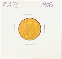 1908  $2.1/2  Indian Head Liberty  Gold Coin