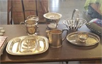 Large Lot of Silver Trays, Pitchers & Other Items