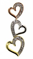 Yellow-Rose-White Diamond Heart Pendant