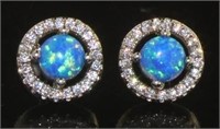 Stunning Halo Blue Opal & White Topaz Earrings