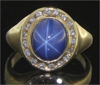 14kt Gold Men's Cabochon Sapphire & Diamond Ring