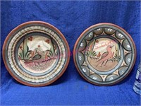 (2) Mexican pottery bird plates