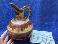 Old Navajo Indian pitcher w/ 1950 note