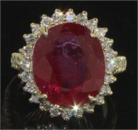 14kt Gold Oval 12.80 ct Ruby & Diamond Ring