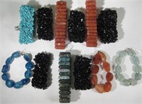 Lot Of 12 Stone Bracelets - 798 Grams