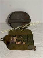 1942 WWII mess kit-sewing kit- buckle- oil can