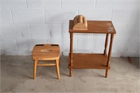 Lot 2 Wooden Stool and Small Stand