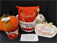 Pumpkin Patch Bin with "Beyond Blessed" pillow