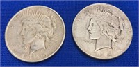 (2) Peace Silver Dollars