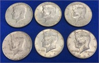 (6) Kennedy Silver Half Dollars