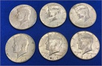 (6) 1967 Kennedy Silver Half Dollars