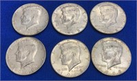 (6) 1968 Kennedy Silver Half Dollars