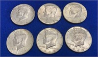 (6) 1969 Kennedy Silver Half Dollars