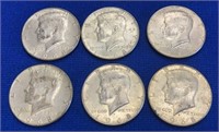 (6) 1968 Kennedy Silver Half Dollars