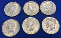 (6) 1969 Kennedy Silver Half Dollars