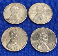 (4) Steel Lincoln Wheat Pennies