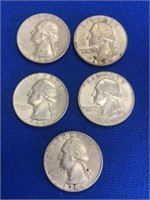 (5) 1964d Washington Silver Quarters