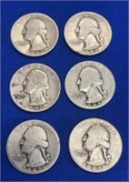 (6) 1942 Washington Silver Quarters