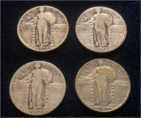 (4) Silver Standing Liberty Quarters