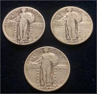 (3) Silver Standing Liberty Quarters