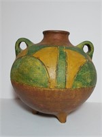 Rustic Mexican Clay Art Pottery Double Handle Vase