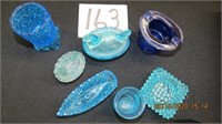 7 pieces, antique blue glassware