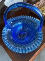 Large Blue Hobnail Fenton Basket