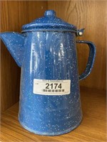 Blue Speckled Coffee Pot