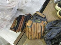 5 BASEBALL GLOVES & 4 PAIRS OF SHOES