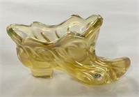 Yellow Opalescent Fenton Boot Signed